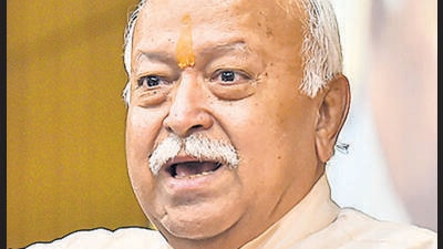 New Delhi: RSS Chief Mohan Bhagwat speaks during a book launch function, in New Delhi, Monday, Sep 19, 2022. (PTI Photo/Kamal Singh)(PTI09_19_2022_000169B) (PTI)