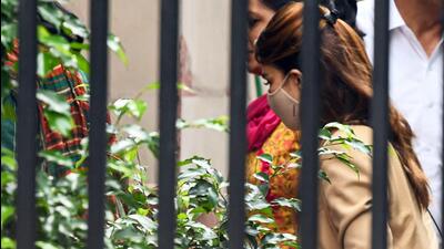 Actor Jacqueline Fernandez appears before the Economic Offences Wing (EOW) of Delhi Police for questioning in connection with the alleged 200 crore extortion case, in New Delhi on Monday. (ANI) Actor Jacqueline Fernandez appears before the Economic Offences Wing (EOW) of Delhi Police for questioning in connection with the alleged 200 crore extortion case, in New Delhi on Monday. (ANI)