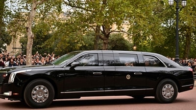 Queen Elizabeth II's Funeral: US President Joe Biden sits in his car "The Beast" ahead of the state funeral of Queen Elizabeth II. (AFP) Queen Elizabeth II's Funeral: US President Joe Biden sits in his car "The Beast" ahead of the state funeral of Queen Elizabeth II. (AFP)