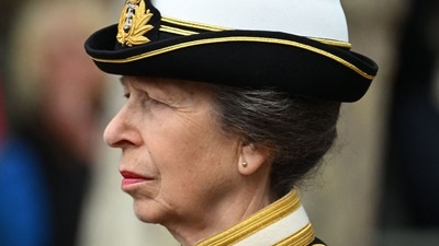 Queen Elizabeth II's Funeral: Britain's Princess Anne, Princess Royal takes part in the procession following the coffin of Queen Elizabeth II. (AFP)