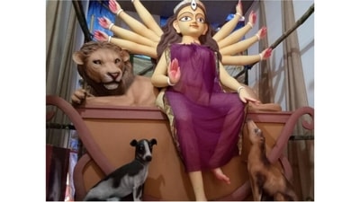 Kolkata comes up with 'pet-friendly' themed Durga Puja Pandal (Twitter/ani_digital) Kolkata comes up with 'pet-friendly' themed Durga Puja Pandal (Twitter/ani_digital)