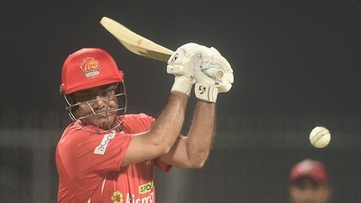 Gujarat Giants captain Virender Sehwag plays a shot during the Legends League Cricket 2022 match (PTI) Gujarat Giants captain Virender Sehwag plays a shot during the Legends League Cricket 2022 match (PTI)