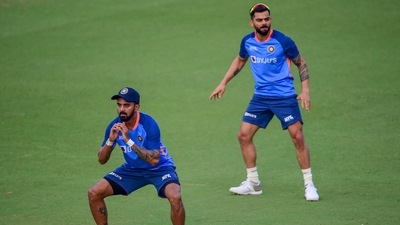 Indian cricketers KL Rahul and Virat Kohli during a practice session (PTI) Indian cricketers KL Rahul and Virat Kohli during a practice session (PTI)