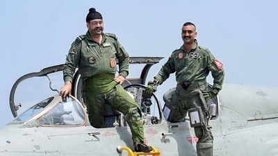 Air Chief Marshal BS Dhanoa and Wing Commander Abhinandan Varthaman after a sortie on the MiG 21 jet, at Airforce Station, Pathankot. (PTI) Air Chief Marshal BS Dhanoa and Wing Commander Abhinandan Varthaman after a sortie on the MiG 21 jet, at Airforce Station, Pathankot. (PTI)