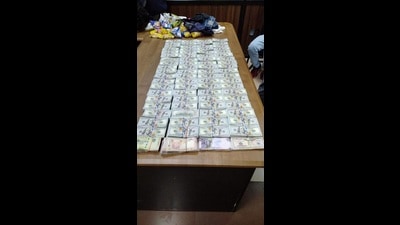 The seized foreign currency at the airport. (HT Photo) The seized foreign currency at the airport. (HT Photo)