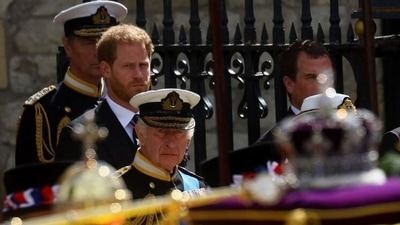 King Charles and Prince Harry, Duke of Sussex, at Queen Elizabeth's state funeral. (Reuters)