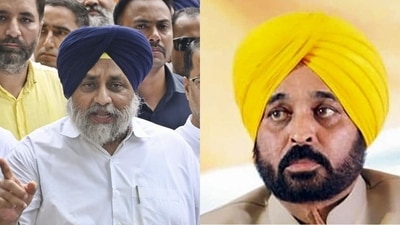 Shiromani Akali Dal (SAD) chief Sukhbir Singh Badal and Punjab chief minister Bhagwant Mann. (PTI) Shiromani Akali Dal (SAD) chief Sukhbir Singh Badal and Punjab chief minister Bhagwant Mann. (PTI)