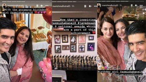 Fashion designer Manish Malhotra shared pictures from Shabana Azmi's birthday on Instagram Stories.&nbsp;