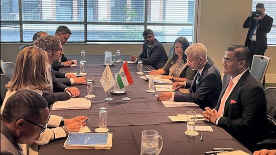 External affairs minister S Jaishankar at the India-Presidency Pro Tempore CELAC meeting, in New York, on Monday. (PTI)