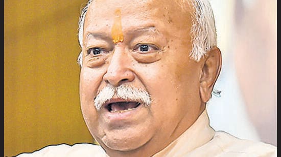 New Delhi: RSS Chief Mohan Bhagwat speaks during a book launch function, in New Delhi, Monday, Sep 19, 2022. (PTI Photo/Kamal Singh)(PTI09_19_2022_000169B) (PTI)
