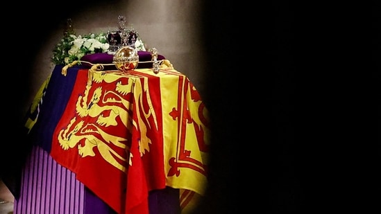 Queen Elizabeth II's Funeral: The coffin of Queen Elizabeth II, Lying in State inside Westminster Hall.(AFP)