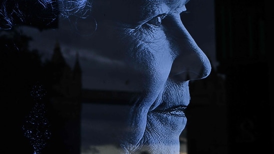 Queen Elizabeth's Funeral: Tower Bridge is reflected on a picture of Britain's Queen Elizabeth II in London.(AFP)