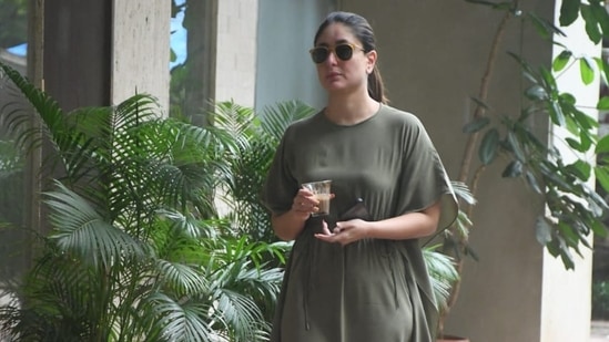 Kareena Kapoor sipping some tea outside her home in a green kaftan. She will be seen next in The Devotion of Suspect X adaptation.