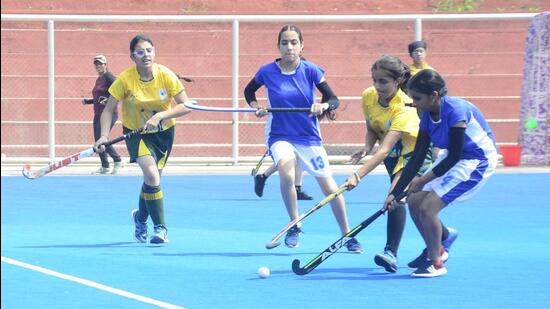 Players in action during the district-level Khedan Watan Punjab Diyan in Ludhiana. (Harvinder Singh/Ht)