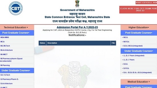 MHT CET Counselling: CAP portal launched, Engg, Medical admissions to begin soon(cetcell,mahacet.org)