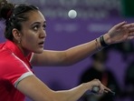 India's Manika Batra competes against Fiji's Carolyn LI in the women's team event competition at the Commonwealth Games(AP) India's Manika Batra competes against Fiji's Carolyn LI in the women's team event competition at the Commonwealth Games(AP)
