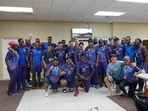 Barbados Royals pose for a team photograph after making it to the CPL playoffs.