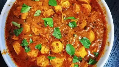 Arbi Curry: To make this saatvik dish you will need arbi (peeled and cut in length), ghee, tomato, green chillies, peanuts, ginger, sendha namak, carom seeds, coriander powder and chopped coriander leaves. This takes more than an hour to prepare but it is worth the wait. Enjoy this dish with roti, poori or steamed rice. (Instagram/@chandigarhflavours1965) Arbi Curry: To make this saatvik dish you will need arbi (peeled and cut in length), ghee, tomato, green chillies, peanuts, ginger, sendha namak, carom seeds, coriander powder and chopped coriander leaves. This takes more than an hour to prepare but it is worth the wait. Enjoy this dish with roti, poori or steamed rice. (Instagram/@chandigarhflavours1965)