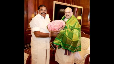 AIADMK leader Edappadi Palaniswami with Union home minister Amit Shah on Tuesday. (Twitter Photo)