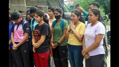 Jammu University students wait at a hospital to receive bodies of their classmates who died after their car plunged into a gorge along Jammu-Srinagar national highway, in Jammu on Tuesday. The accident took place Monday near Banihal. (PTI) Jammu University students wait at a hospital to receive bodies of their classmates who died after their car plunged into a gorge along Jammu-Srinagar national highway, in Jammu on Tuesday. The accident took place Monday near Banihal. (PTI)