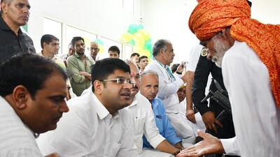Haryana deputy chief minister Dushyant Chautala during his visit to Jhajjar on Tuesday. (HT Photo)