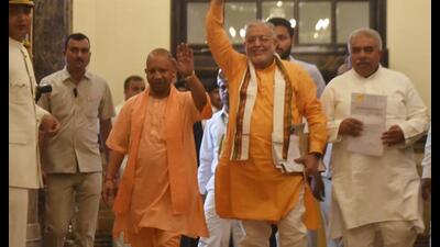 Uttar Pradesh chief minister Yogi Adityanath and finance minister Suresh Khanna arrive to attend the monsoon session of UP assembly in Lucknow, on Tuesday. (Deepak Gupta/HT Photo) Uttar Pradesh chief minister Yogi Adityanath and finance minister Suresh Khanna arrive to attend the monsoon session of UP assembly in Lucknow, on Tuesday. (Deepak Gupta/HT Photo)