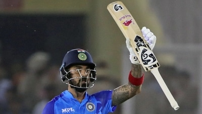 KL Rahul celebrates his half century during the 1st T20I India and Australia (ANI)
