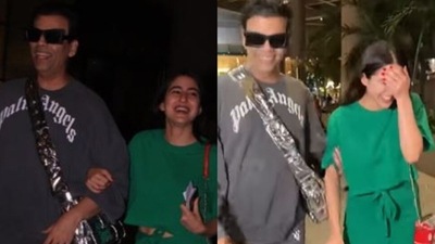 Karan Johar and Sara Ali Khan at the Mumbai airport. Karan Johar and Sara Ali Khan at the Mumbai airport.