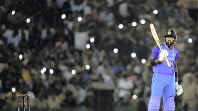 Hardik Pandya during the 1st T20 match between India and Australia (PTI)