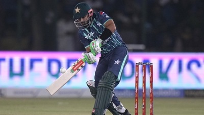Mohammad Rizwan bats during the first T20 cricket match between Pakistan and England (AP)