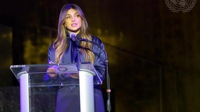 Priyanka Chopra addressed the United Nations General Assembly. Priyanka Chopra addressed the United Nations General Assembly.
