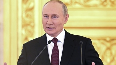 Russian President Vladimir Putin while delivering a speech. (AP)
