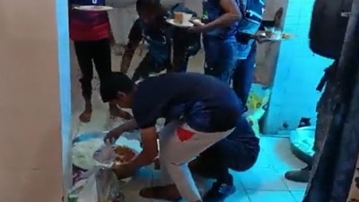 The kabaddi players were served food off the toilet floor. (Twitter)