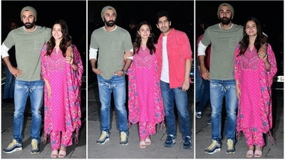 Alia Bhatt's husband Ranbir Kapoor, on the other hand, complimented his wife in casual wear. (HT Photo/Varinder Chawla) Alia Bhatt's husband Ranbir Kapoor, on the other hand, complimented his wife in casual wear. (HT Photo/Varinder Chawla)