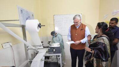 Ghaziabad, India - September 20, 2022: Ambassador of Israel to India Naor Gilon during the inauguration of Composite School Arthla which will employ women to produce eco-friendly cost-effective sanitary napkins, in Ghaziabad, India on Tuesday, September 20, 2022. The centre is part of project ‘Saaras’ aimed to promote women empowerment, menstrual hygiene and awareness in collaboration with Khushii Foundation. (Photo by Sakib Ali /Hindustan Times)