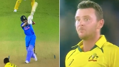 Clearly, Josh Hazlewood did not see that coming (Screengrab) Clearly, Josh Hazlewood did not see that coming (Screengrab)