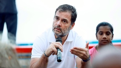 Congress leader Rahul Gandhi interacts with the fisher folks during the padayatra on the 12th day of party's Bharat Jodo Yatra, Punnapra Aravukad, in Alappuzha. (Congress Twitter) Congress leader Rahul Gandhi interacts with the fisher folks during the padayatra on the 12th day of party's Bharat Jodo Yatra, Punnapra Aravukad, in Alappuzha. (Congress Twitter)
