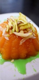 Kesari Potato Halwa with Silken Pistachio Rabdi