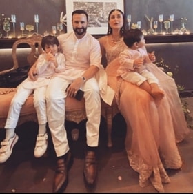 Kareena Kapoor and Saif Ali Khan with their children Taimur and Jehangir.&nbsp;