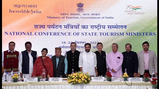 Union Minister for Culture, Tourism and Development of North Eastern Region (DoNER), G. Kishan Reddy at the concluding day of the National Conference of State Tourism Ministers, in Dharmshala on Tuesday. (PTI) Union Minister for Culture, Tourism and Development of North Eastern Region (DoNER), G. Kishan Reddy at the concluding day of the National Conference of State Tourism Ministers, in Dharmshala on Tuesday. (PTI)