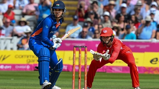 Smriti Mandhana in action against England at the Commonwealth Games 2022 &nbsp;in Birmingham(PTI/File Photo)