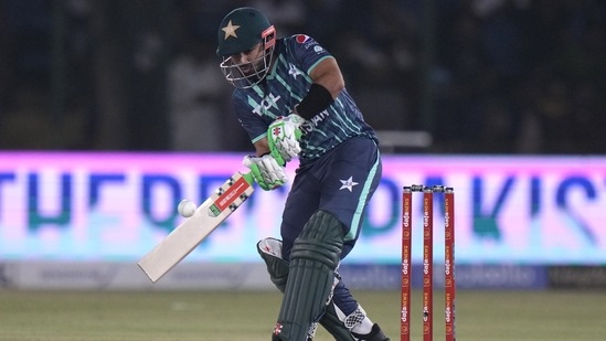 Mohammad Rizwan bats during the first T20 cricket match between Pakistan and England(AP)