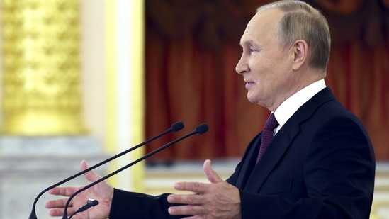 Armenia- Azerbaijan Conflict: Russian President Vladimir Putin delivers a speech in Moscow.(AP)