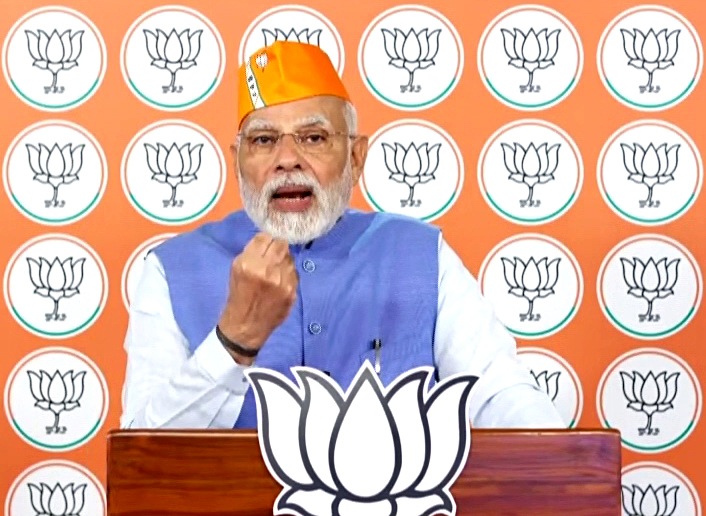 Prime Minister Narendra Modi addresses Council of Mayors and Deputy Mayors of BJP in Gujarat, through video conferencing, in New Delhi on Tuesday. (ANI) Prime Minister Narendra Modi addresses Council of Mayors and Deputy Mayors of BJP in Gujarat, through video conferencing, in New Delhi on Tuesday. (ANI)