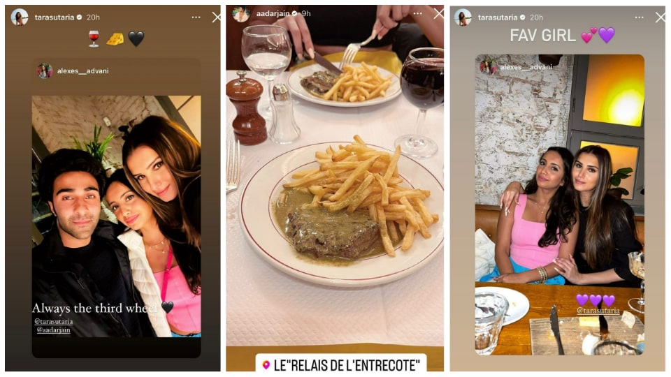 Tara Sutaria shared the stories of Alekha Advani and Aadar Jain shares picture of Tara while vacationing in Paris. 