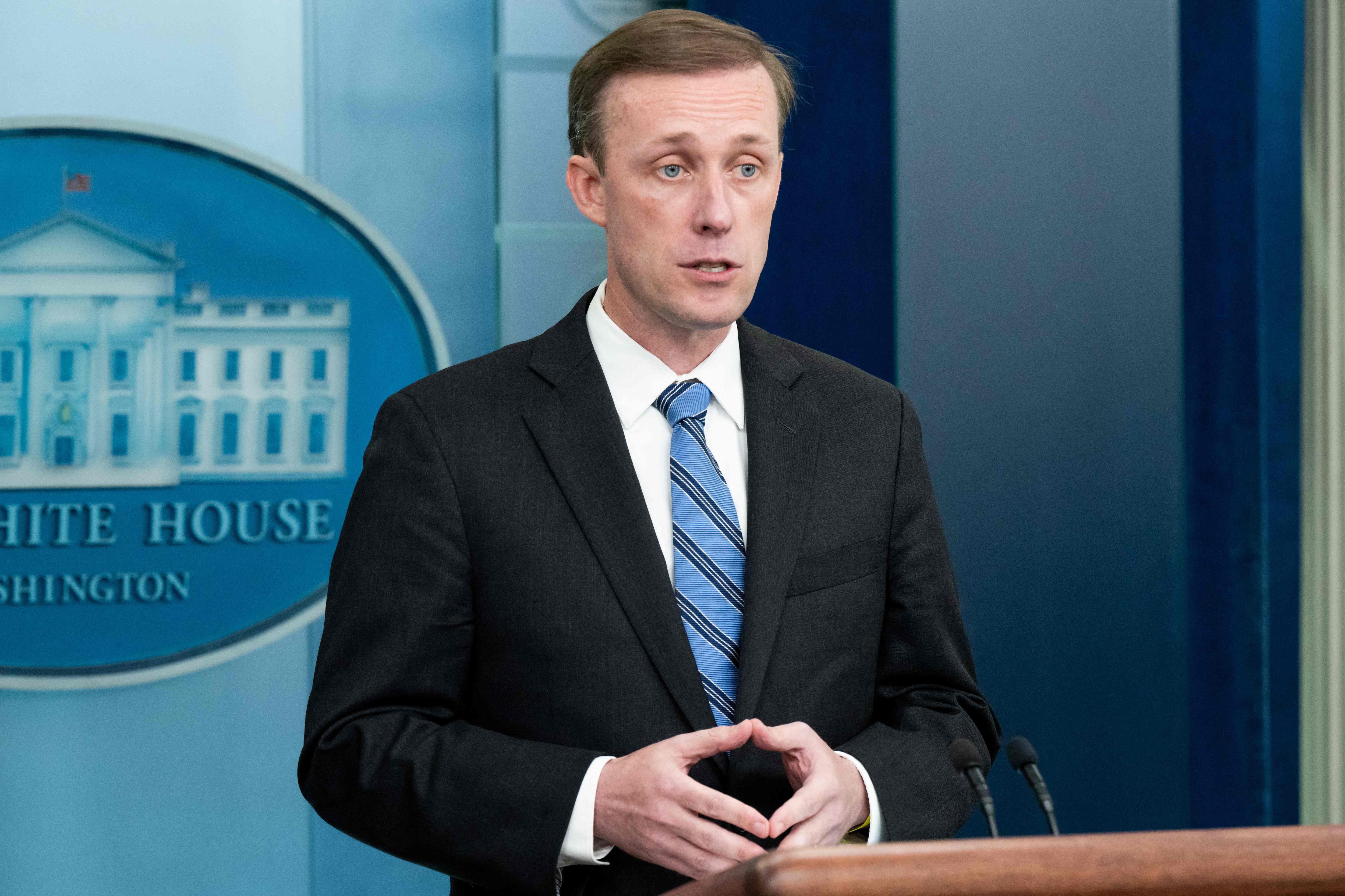 National Security Advisor Jake Sullivan speaks during the daily press briefing in the Brady Briefing Room of the White House in Washington, DC. (AFP) National Security Advisor Jake Sullivan speaks during the daily press briefing in the Brady Briefing Room of the White House in Washington, DC. (AFP)