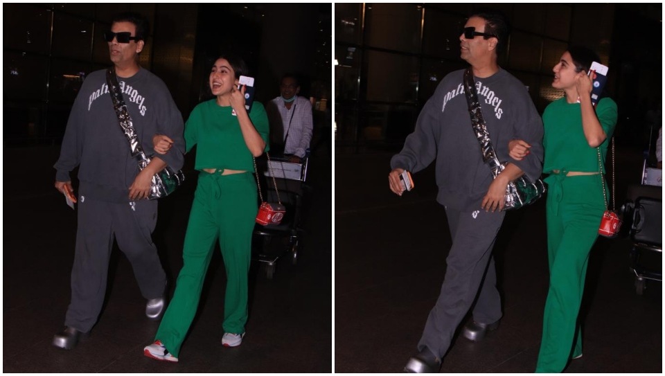 Karan Johar and Sara Ali Khan at the Mumbai airport. (HT Photo/Varinder Chawla) Karan Johar and Sara Ali Khan at the Mumbai airport. (HT Photo/Varinder Chawla)