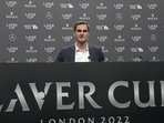 Switzerland's Roger Federer attends a media conference ahead of the Laver Cup tennis tournament at the O2 in London(AP) Switzerland's Roger Federer attends a media conference ahead of the Laver Cup tennis tournament at the O2 in London(AP)
