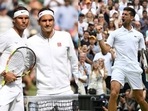 Rafael Nadal with Roger Federer; Novak Djokovic Rafael Nadal with Roger Federer; Novak Djokovic