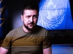 Ukrainian President Volodymyr Zelenskyy from video addresses the 77th session of the United Nations General Assembly. (AP) Ukrainian President Volodymyr Zelenskyy from video addresses the 77th session of the United Nations General Assembly. (AP)